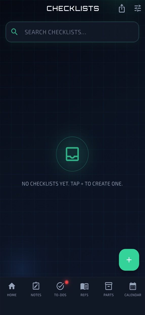 Checklists screen