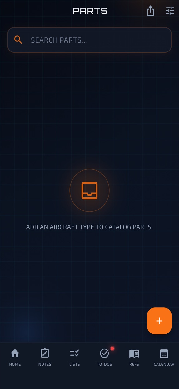 Parts catalogue screen